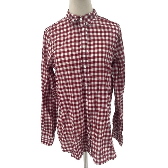 J. Crew Red White Gingham Long Sleeve Boy Fit Collared Shirt Size 10 Tall Womens - Picture 1 of 7